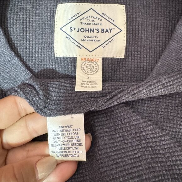 St. John’s Bay Men’s XL Thermal Long Sleeve Shirt Gray Waffle Knit Crewneck Top - Picture 7 of 7
